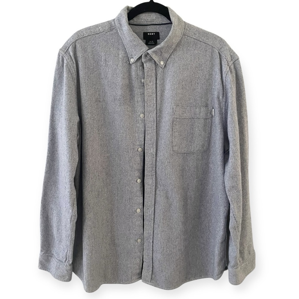 DKNY Long Sleeve Button Down Shirt Solid Casual Mens XL Blue 100% cotton preppy